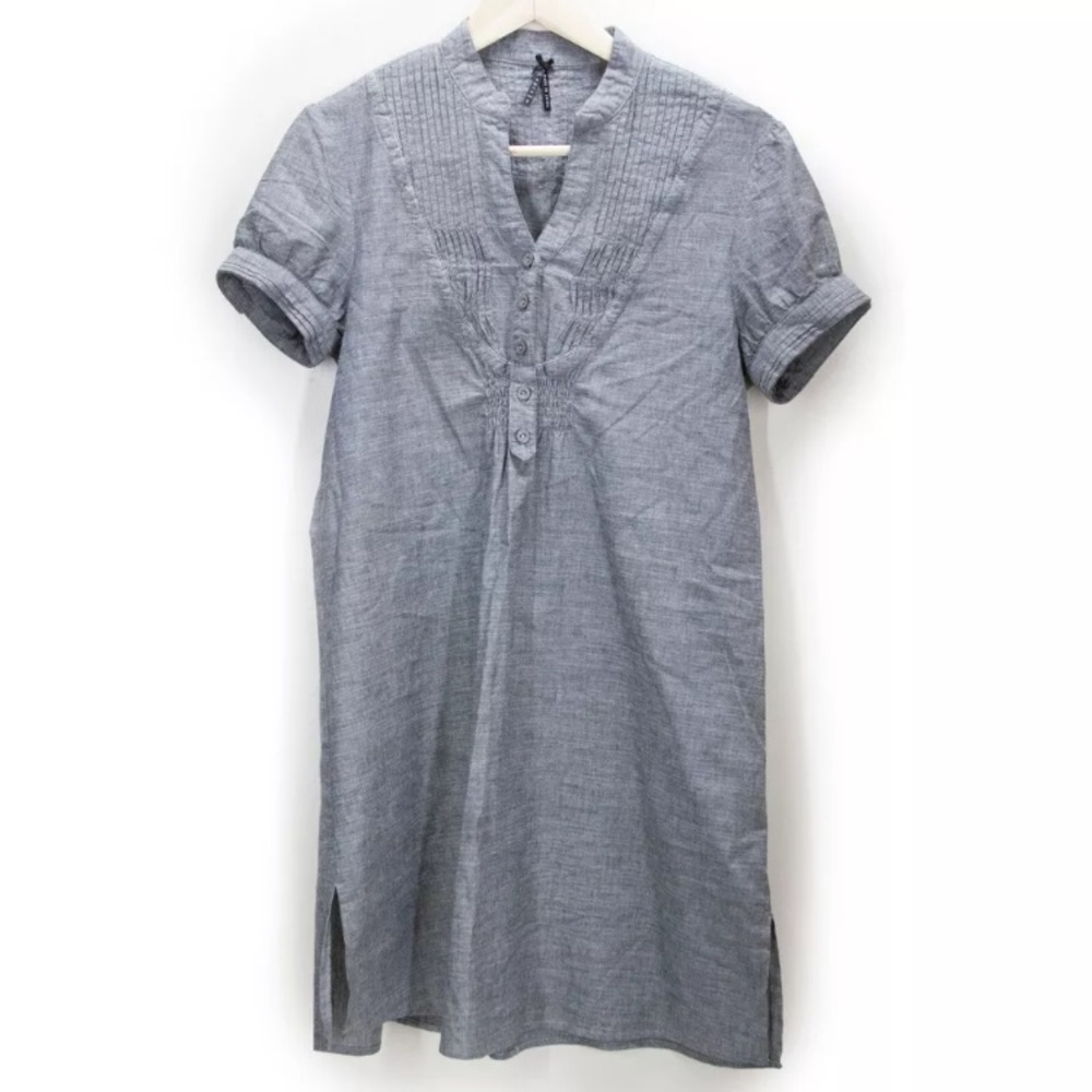 Lapis Gray Tunic Dress Collar Pleating Style 1334D
